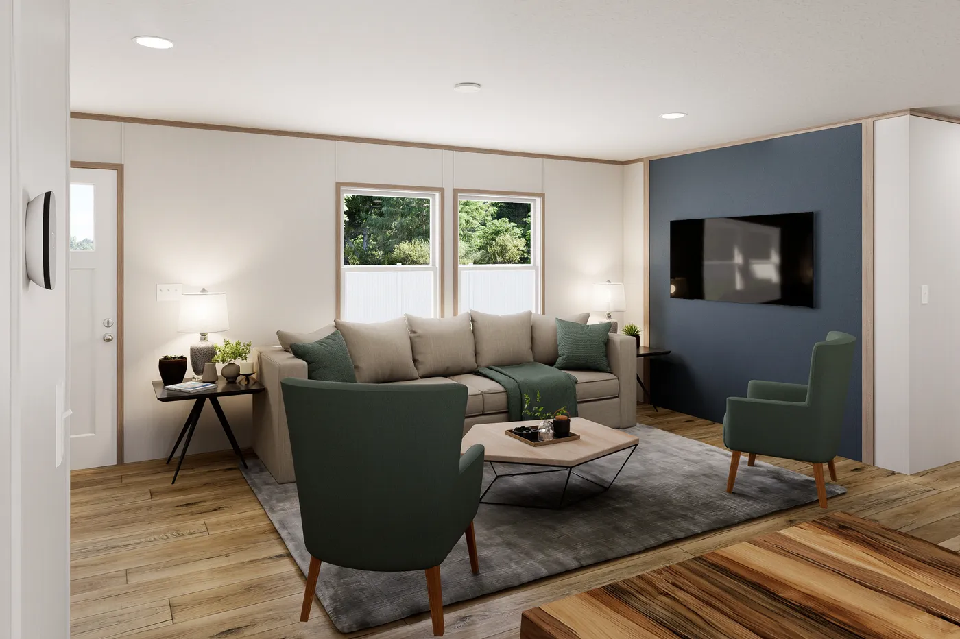 The ULTRA FLEX 48 Living Room. This Manufactured Mobile Home features 3 bedrooms and 2 baths.