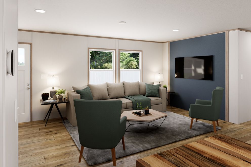 The ULTRA FLEX 48 Living Room. This Manufactured Mobile Home features 3 bedrooms and 2 baths.