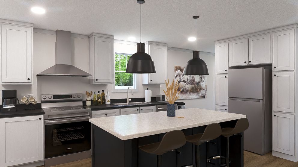 The JOHNNY B GOODE Kitchen. This Manufactured Mobile Home features 3 bedrooms and 2 baths.