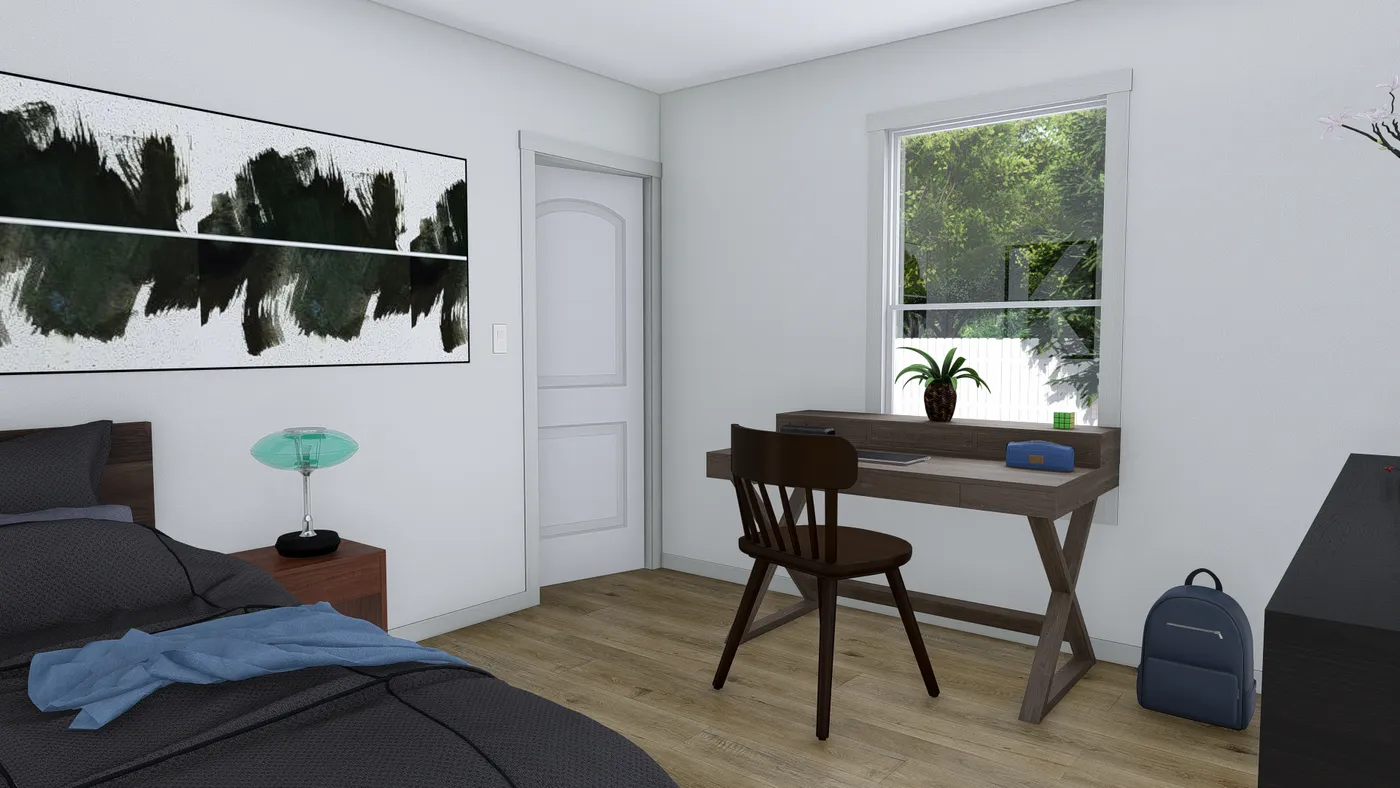 The HERE COMES THE SUN 4824 TEMPO Bedroom. This Manufactured Mobile Home features 3 bedrooms and 2 baths.
