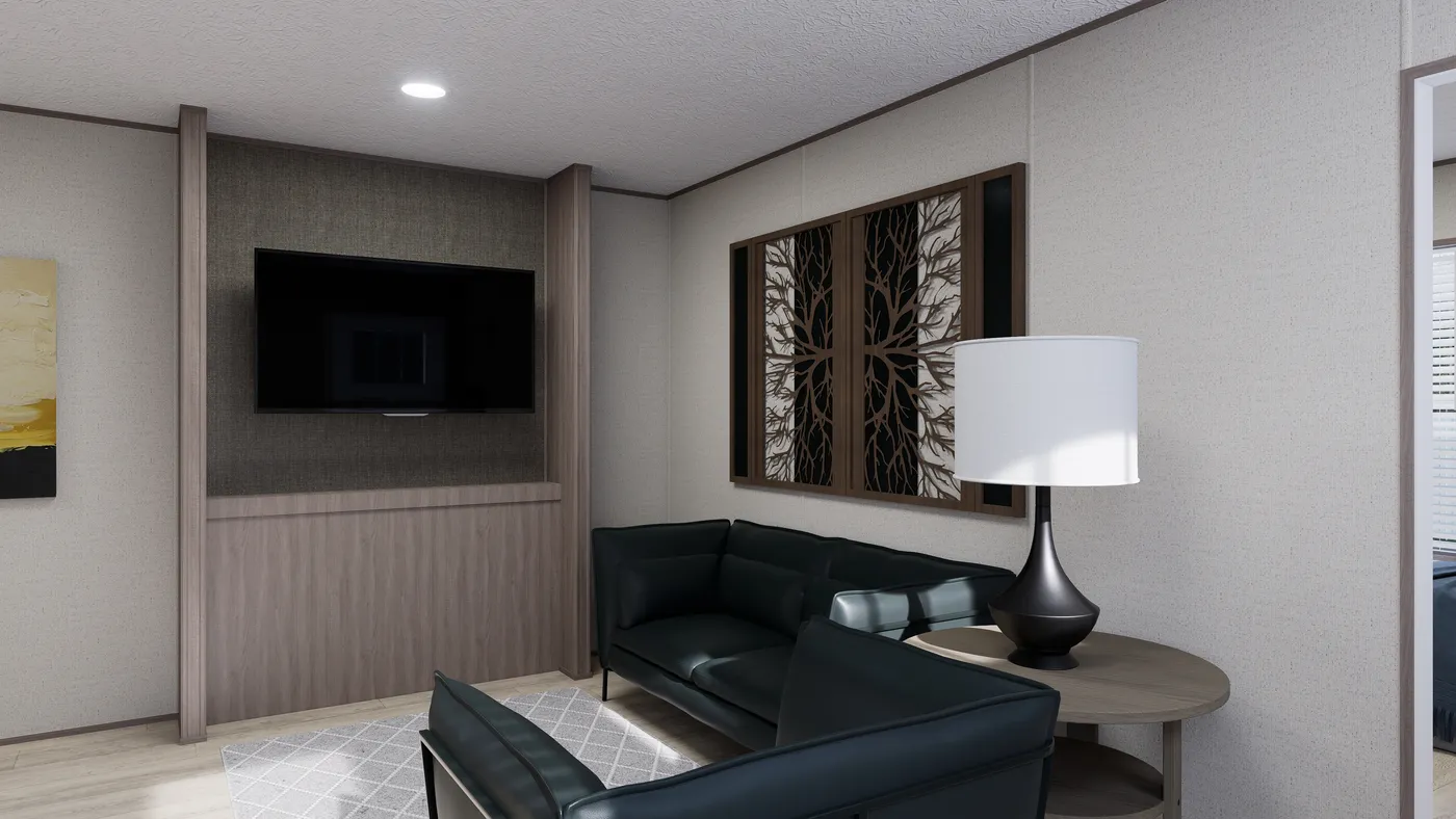 The GLACIER RIDGE Living Room. This Manufactured Mobile Home features 2 bedrooms and 1 bath.