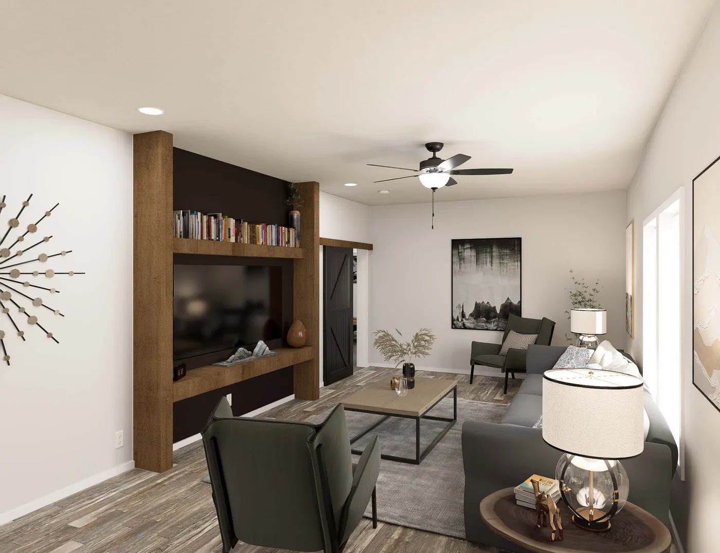 The THE BREEZE 2.5 CLAYTON Living Room. This Manufactured Mobile Home features 4 bedrooms and 2 baths.