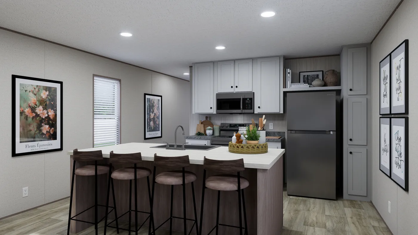 The FOOTHILLS 72 Kitchen. This Manufactured Mobile Home features 3 bedrooms and 2 baths.