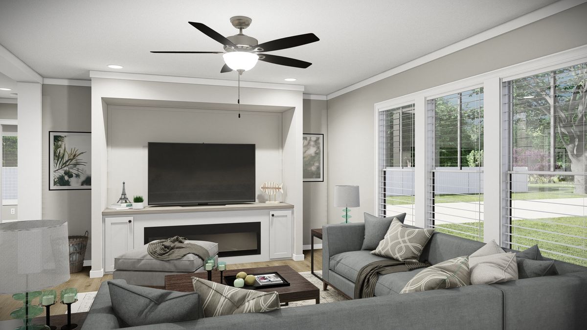The THE WASHINGTON Living Room. This Manufactured Mobile Home features 3 bedrooms and 2 baths.