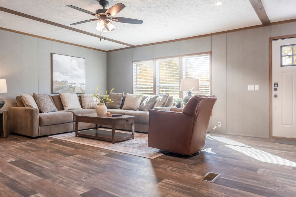 The BLACK DIAMOND Living Room. This Manufactured Mobile Home features 3 bedrooms and 2 baths.