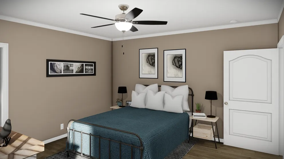 The THE BANDON Primary Bedroom. This Manufactured Mobile Home features 3 bedrooms and 2 baths.