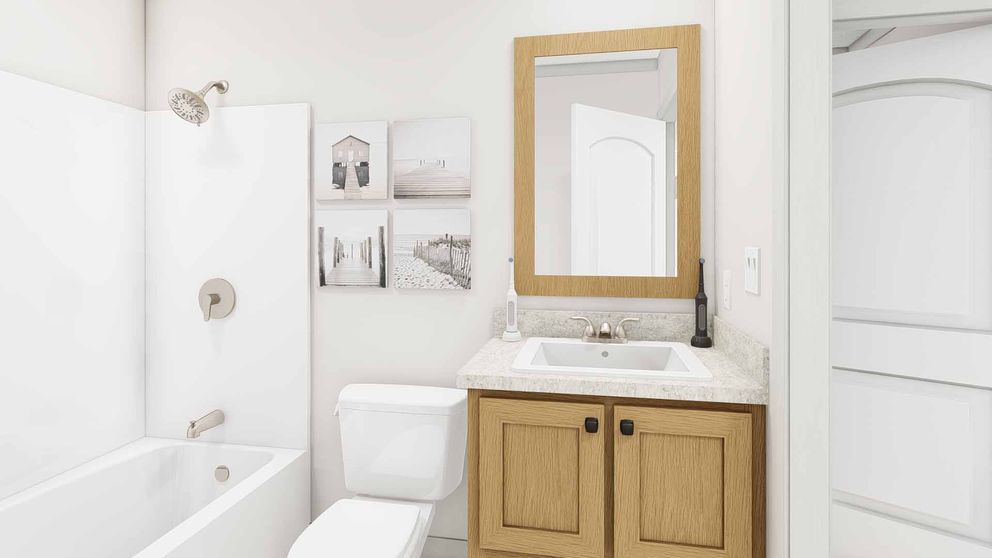 The SOLSBURY HILL Guest Bathroom. This Manufactured Mobile Home features 3 bedrooms and 2 baths.