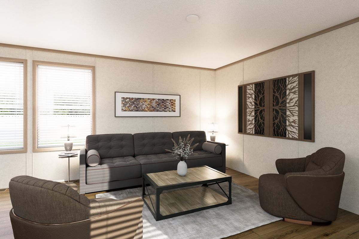 The 6616-CC01 CORNERSTONE 66 Living Room. This Manufactured Mobile Home features 3 bedrooms and 2 baths.