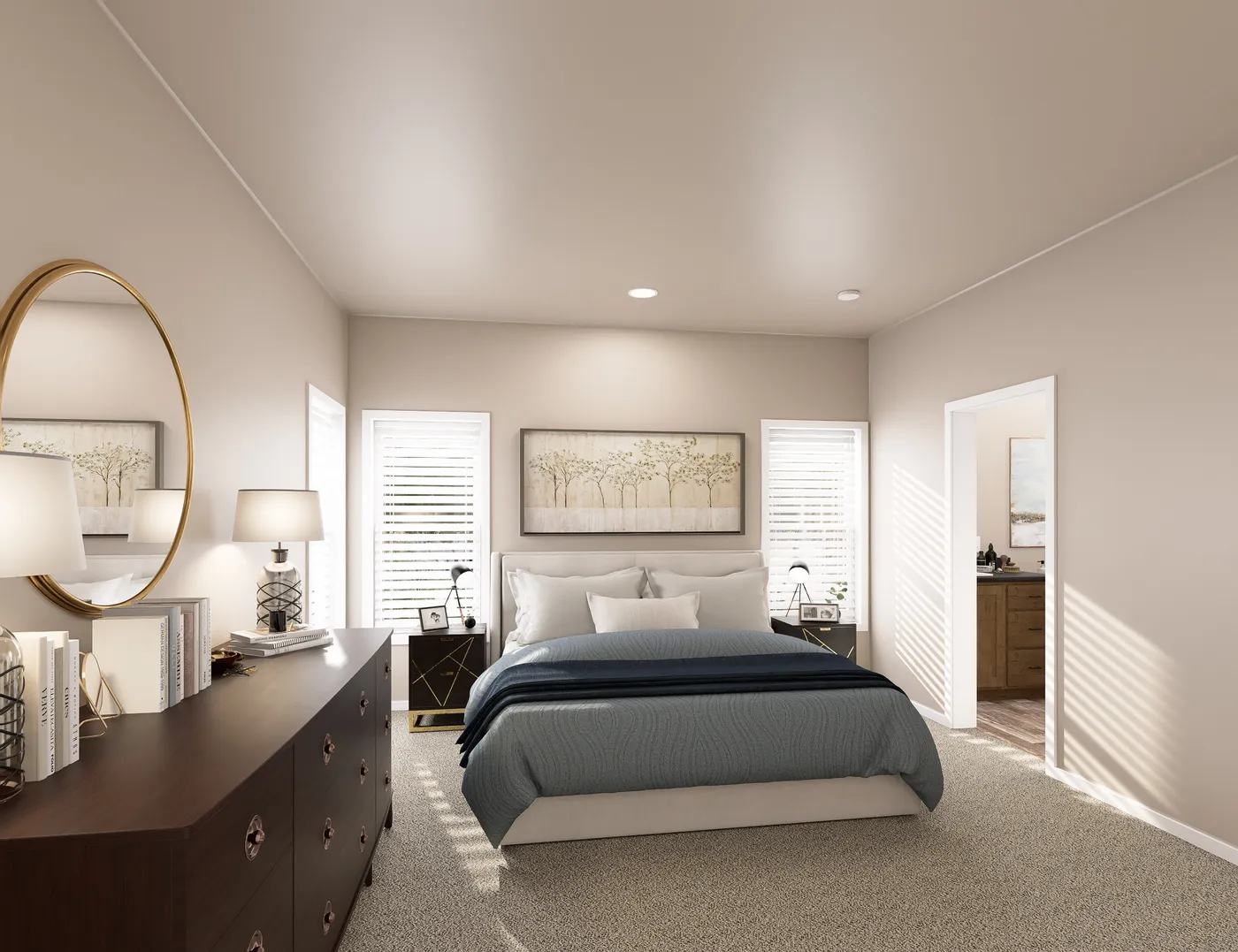 The PREFERRED PLUS CP601F  CLAYTON Primary Bedroom. This Manufactured Mobile Home features 3 bedrooms and 2 baths.