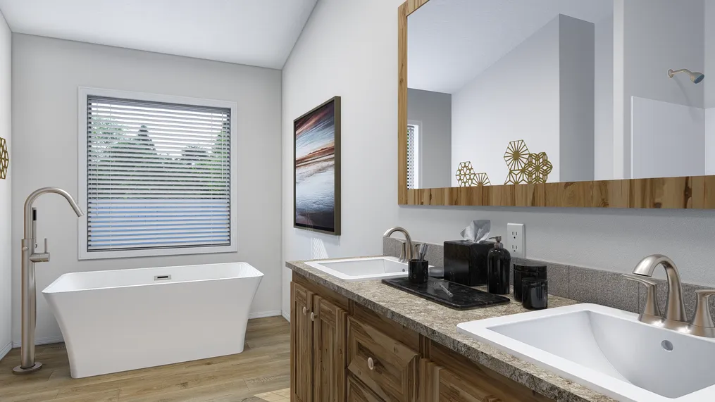 The QL604K                 CLAYTON Primary Bathroom. This Manufactured Mobile Home features 4 bedrooms and 2 baths.