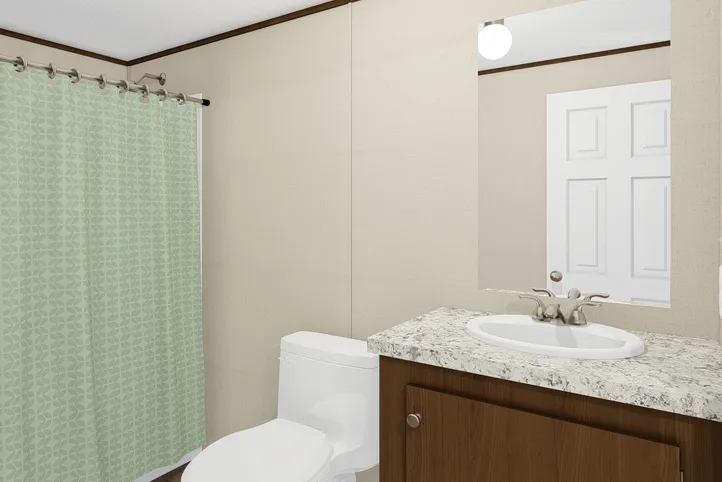 The BLISS Primary Bathroom. This Manufactured Mobile Home features 2 bedrooms and 1 bath.