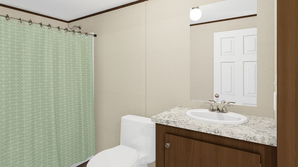 The BLISS Primary Bathroom. This Manufactured Mobile Home features 2 bedrooms and 1 bath.