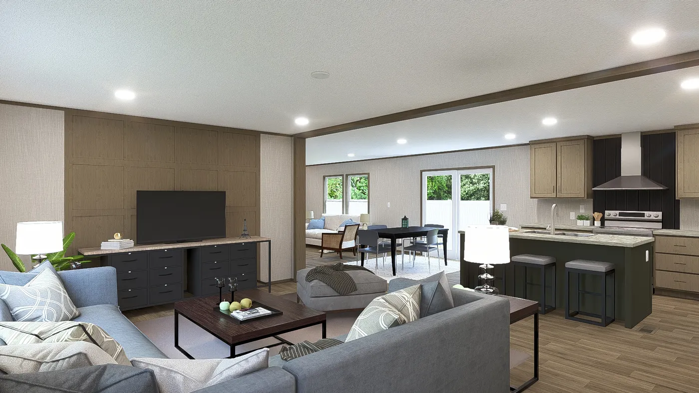 The MOROCCO Living Room. This Manufactured Mobile Home features 4 bedrooms and 2 baths.