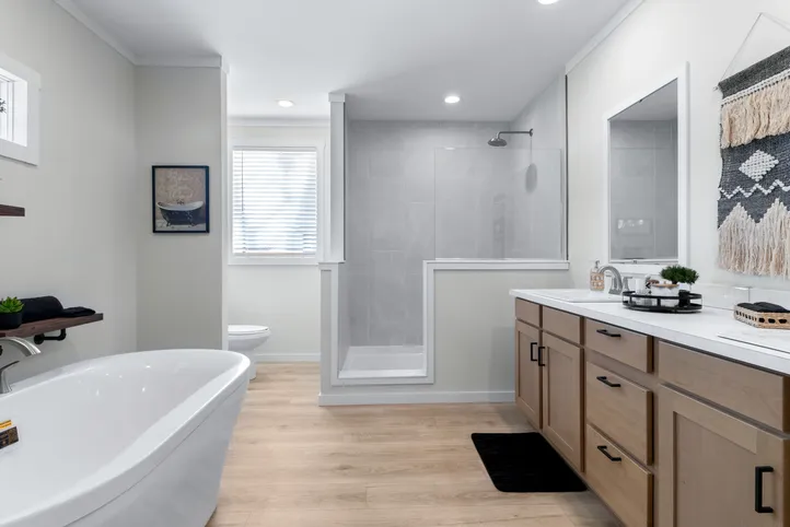 The THE DURANGO Primary Bathroom. This Manufactured Mobile Home features 3 bedrooms and 2 baths.