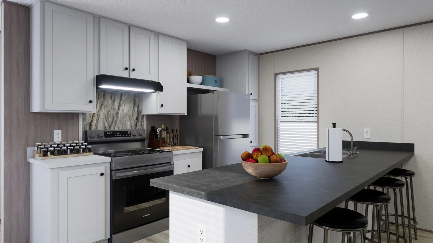 The ROCKY CREST Kitchen. This Manufactured Mobile Home features 3 bedrooms and 2 baths.