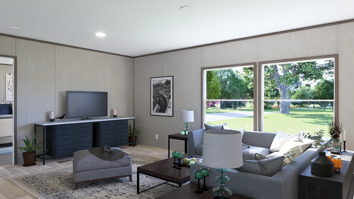 The ULTRA BREEZE 28X76 Living Room. This Manufactured Mobile Home features 4 bedrooms and 2 baths.