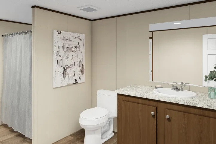 The MARVEL 4 Primary Bathroom. This Manufactured Mobile Home features 4 bedrooms and 2 baths.