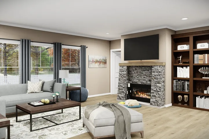 The THE BRYANT Living Room. This Manufactured Mobile Home features 4 bedrooms and 2 baths.