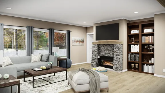 The THE BRYANT Living Room. This Manufactured Mobile Home features 4 bedrooms and 2 baths.