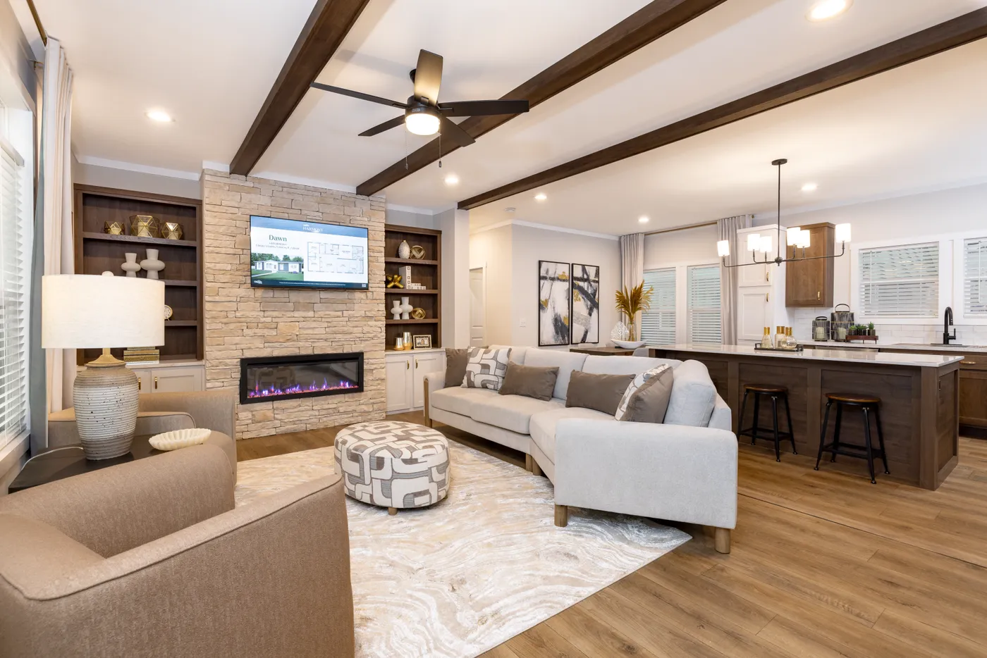 The SAVOR Living Room. This Manufactured Mobile Home features 3 bedrooms and 2 baths.
