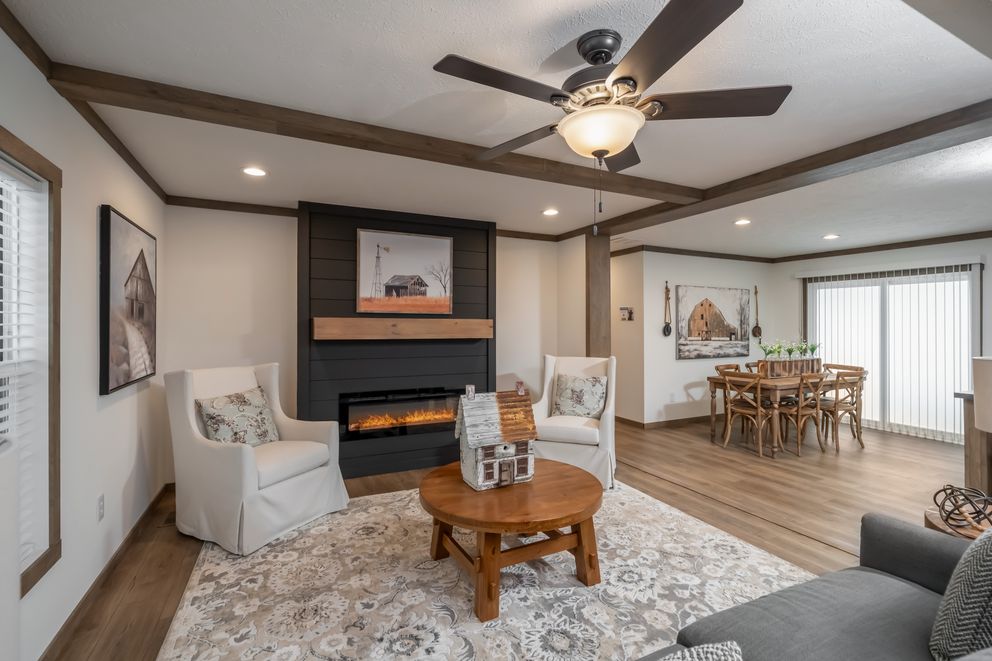 The THE LIZZIE Living Room. This Manufactured Mobile Home features 3 bedrooms and 2 baths.
