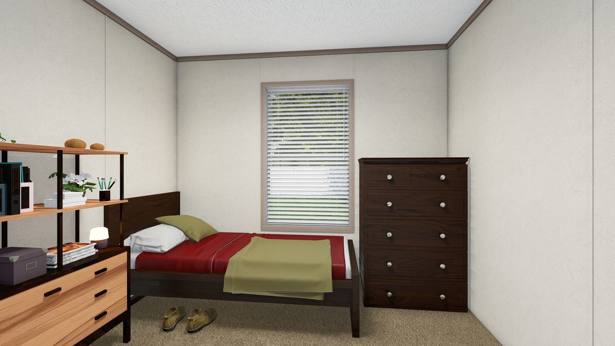 The 7616-4779 THE PULSE Guest Bedroom. This Manufactured Mobile Home features 3 bedrooms and 2 baths.