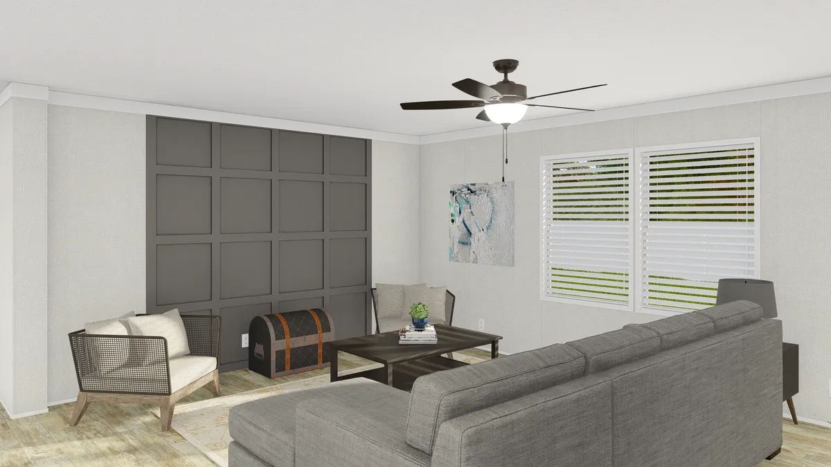 The GRAND LIVING 76 Living Room. This Manufactured Mobile Home features 4 bedrooms and 2 baths.
