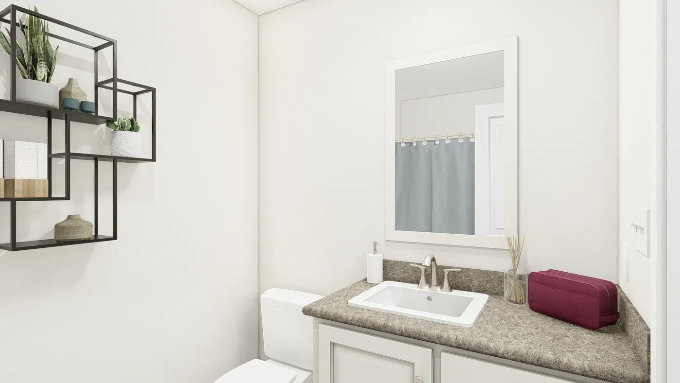 The DRM481M 48'              DREAM Guest Bathroom. This Manufactured Mobile Home features 2 bedrooms and 1 bath.