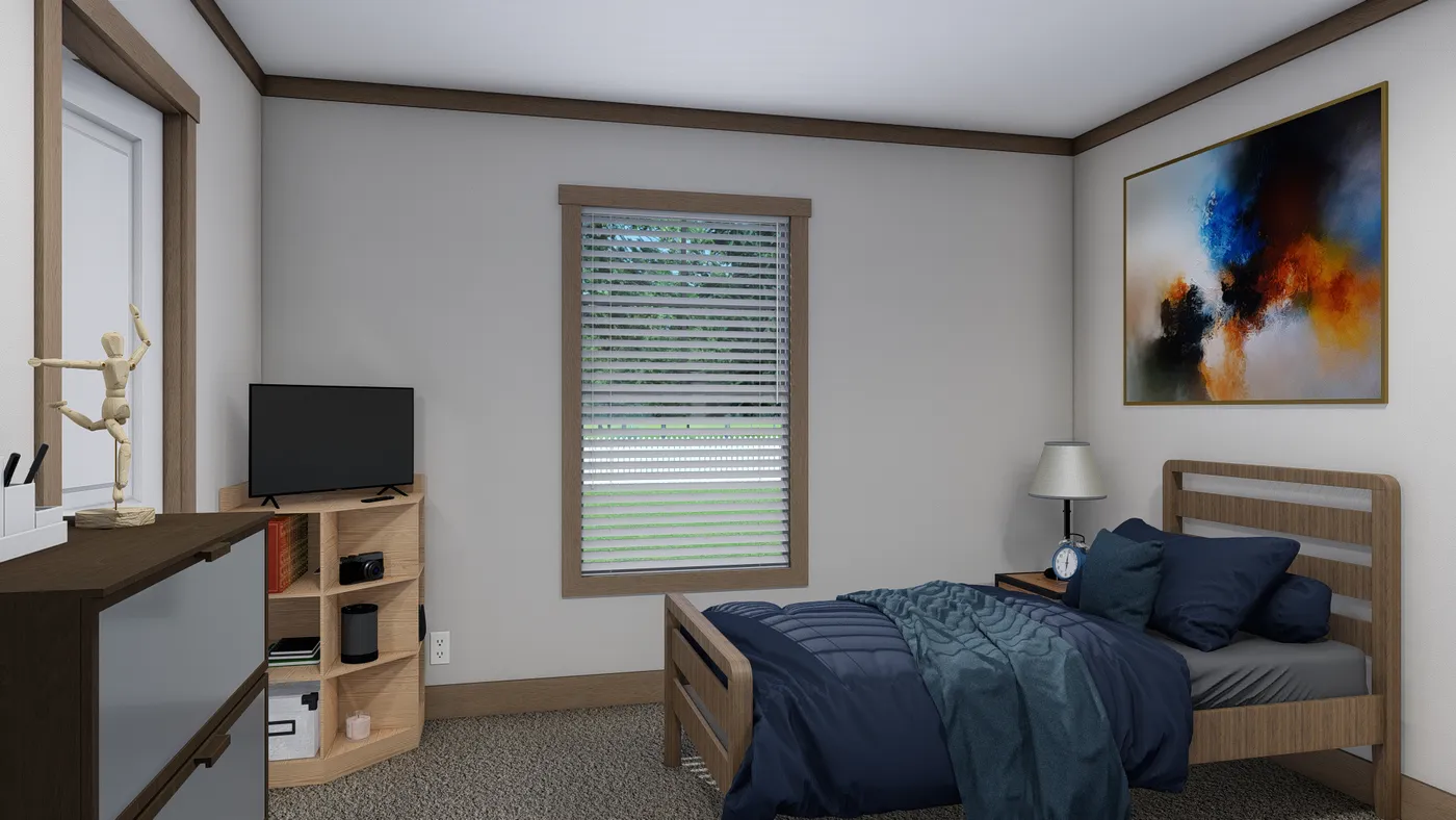 The EVERETT ELITE Bedroom. This Manufactured Mobile Home features 4 bedrooms and 3 baths.
