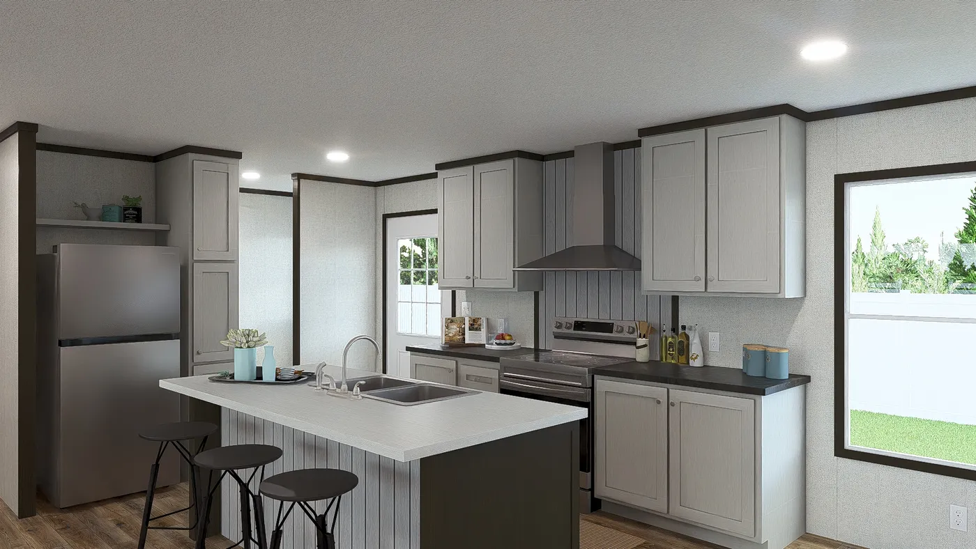 The DISCOVER Kitchen. This Manufactured Mobile Home features 3 bedrooms and 2 baths.