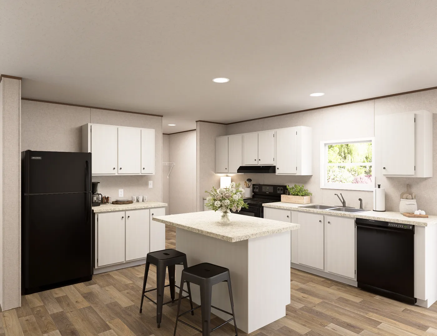 The REDWOOD Kitchen. This Manufactured Mobile Home features 5 bedrooms and 3 baths.