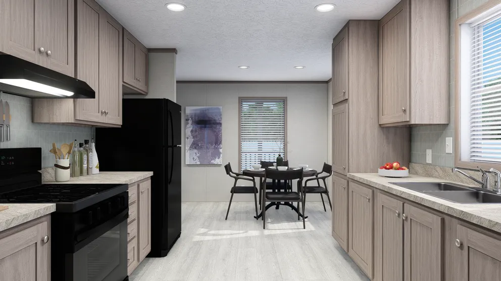 The 5624-E734P THE PULSE Kitchen. This Manufactured Mobile Home features 3 bedrooms and 2 baths.