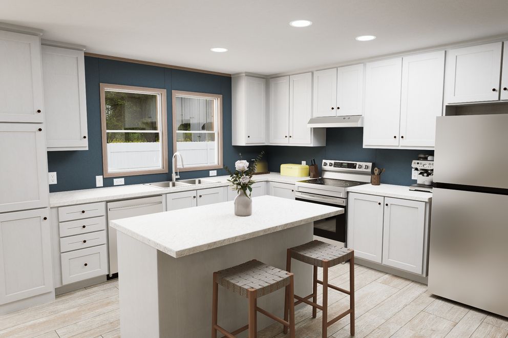 The ULTRA FLEX 76 Kitchen. This Manufactured Mobile Home features 4 bedrooms and 2 baths.