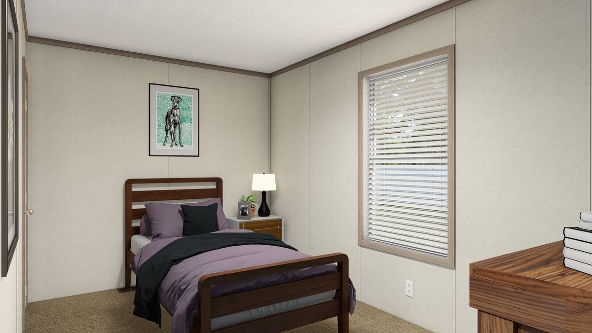 The 7616-4714 THE PULSE Bedroom. This Manufactured Mobile Home features 3 bedrooms and 2 baths.