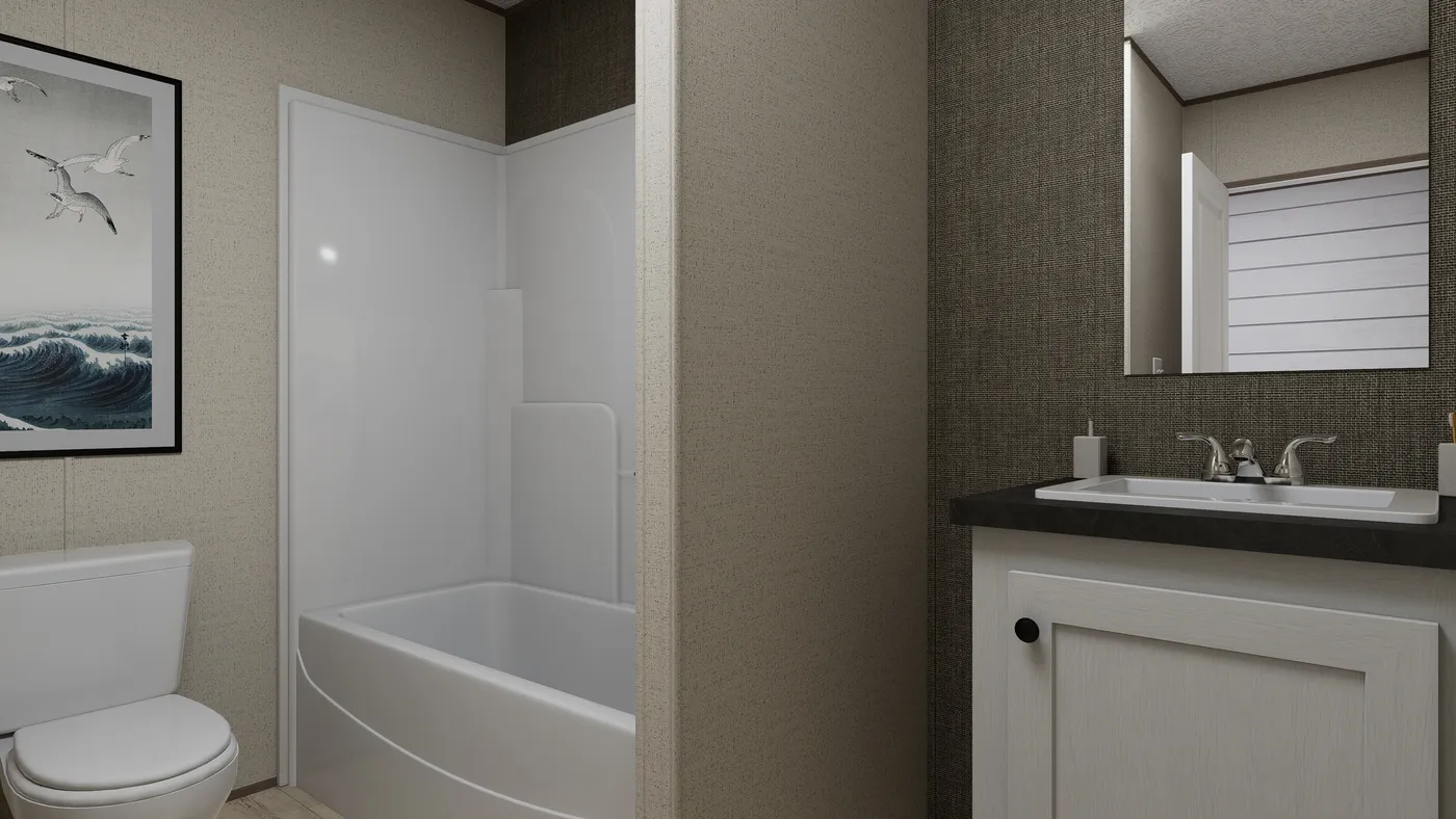 The GLACIER RIDGE Primary Bathroom. This Manufactured Mobile Home features 2 bedrooms and 1 bath.