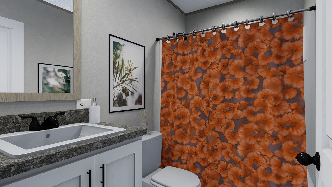 The PHOENIX Guest Bathroom. This Manufactured Mobile Home features 2 bedrooms and 2 baths.