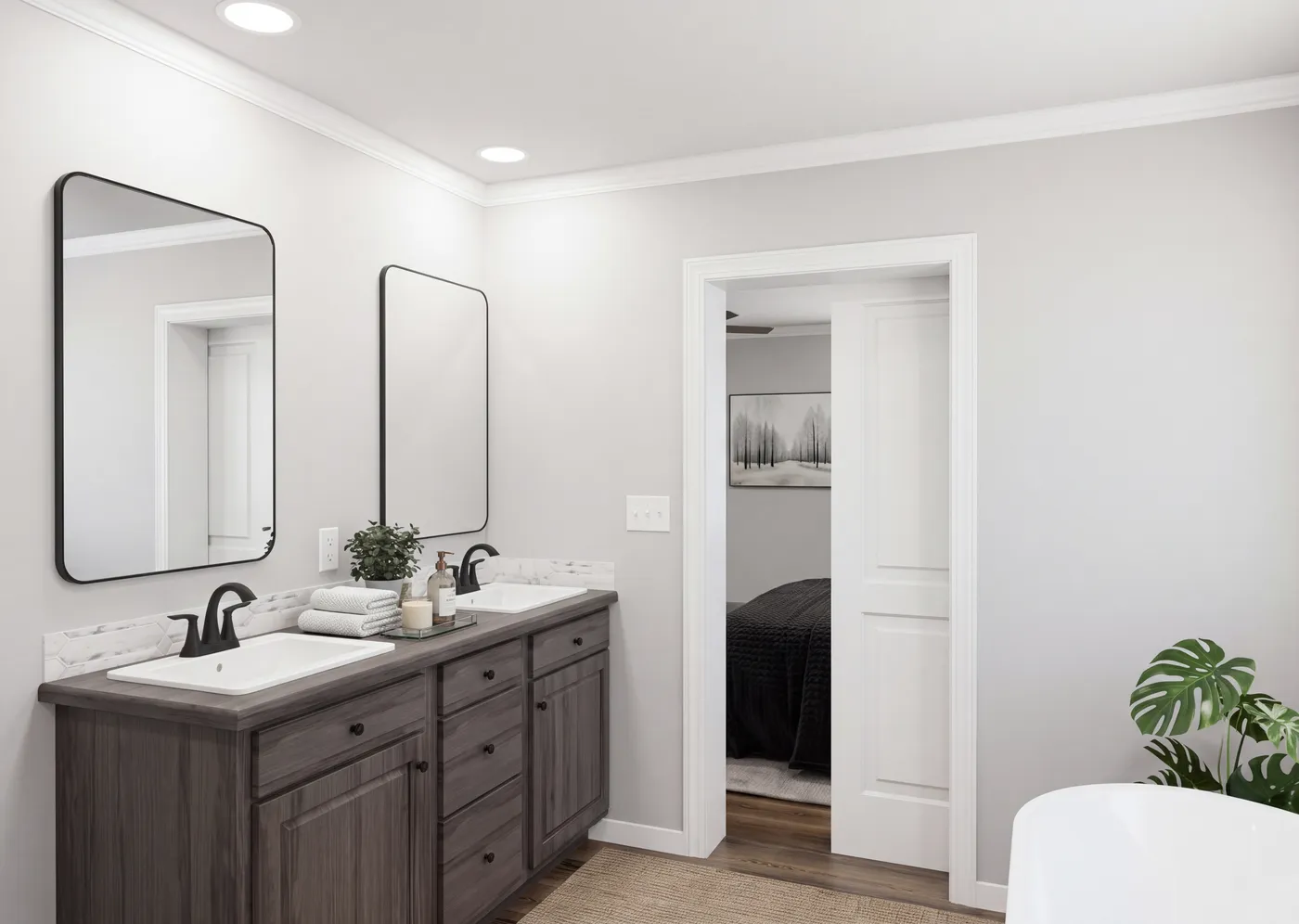 The THE ROOSEVELT Primary Bathroom. This Manufactured Mobile Home features 4 bedrooms and 3 baths.