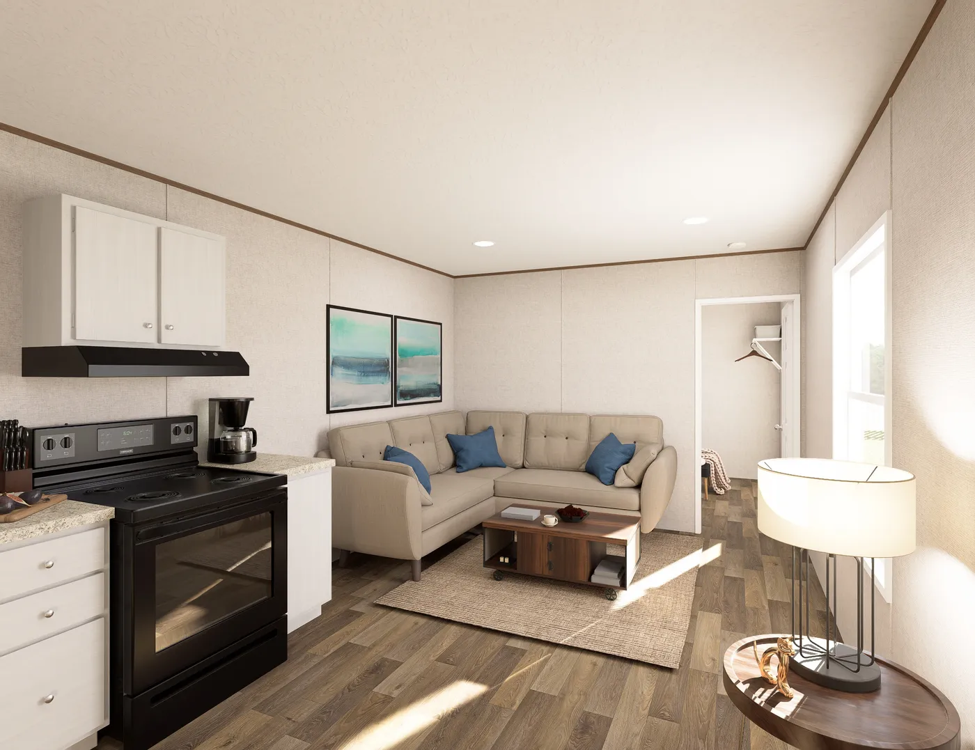 The TULIP Family Room. This Manufactured Mobile Home features 2 bedrooms and 1 bath.