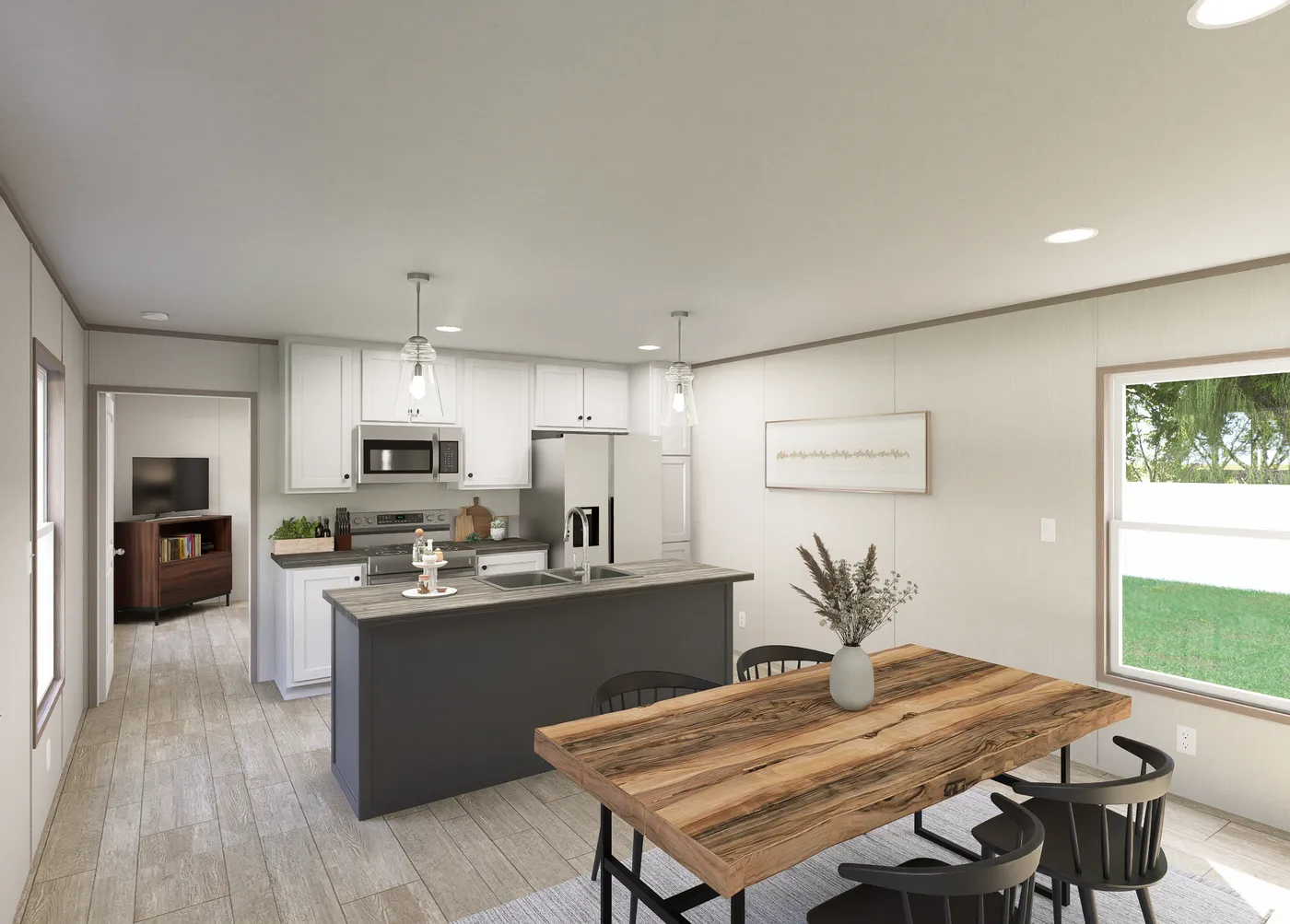 The FLEX COASTAL BREEZE Dining Area. This Manufactured Mobile Home features 3 bedrooms and 2 baths.