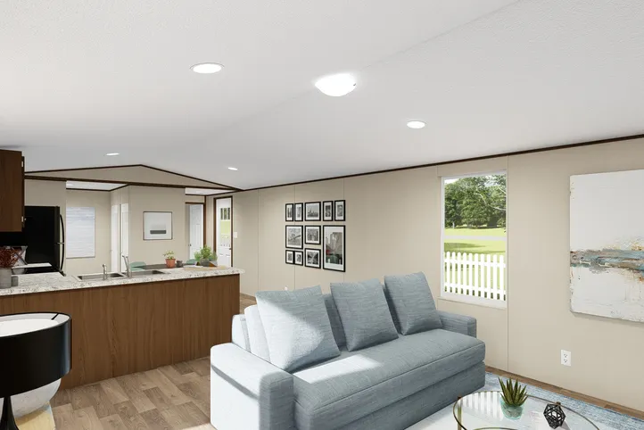 The DELIGHT Living Room. This Manufactured Mobile Home features 2 bedrooms and 2 baths.