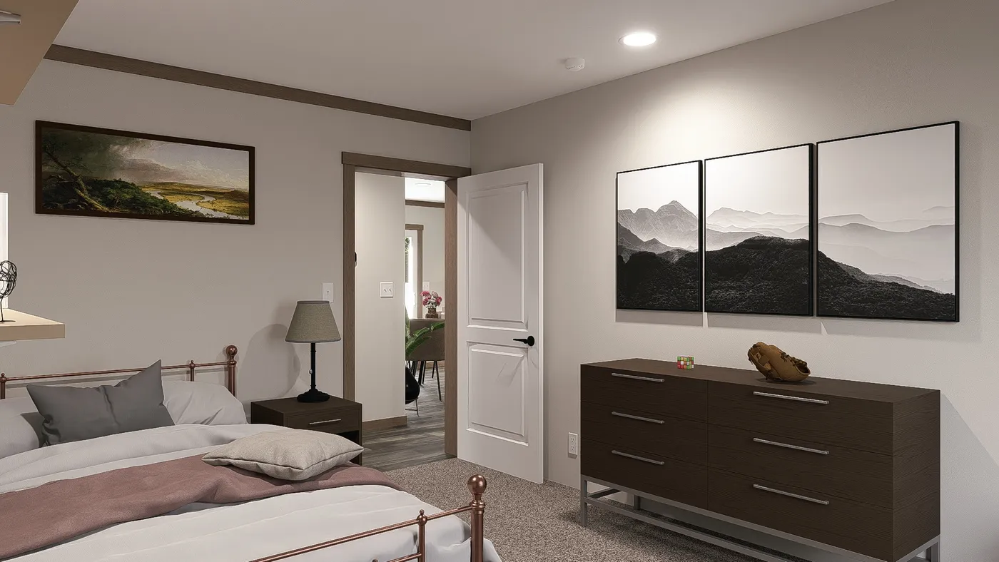The LIZZIE ELITE Bedroom. This Manufactured Mobile Home features 3 bedrooms and 2 baths.