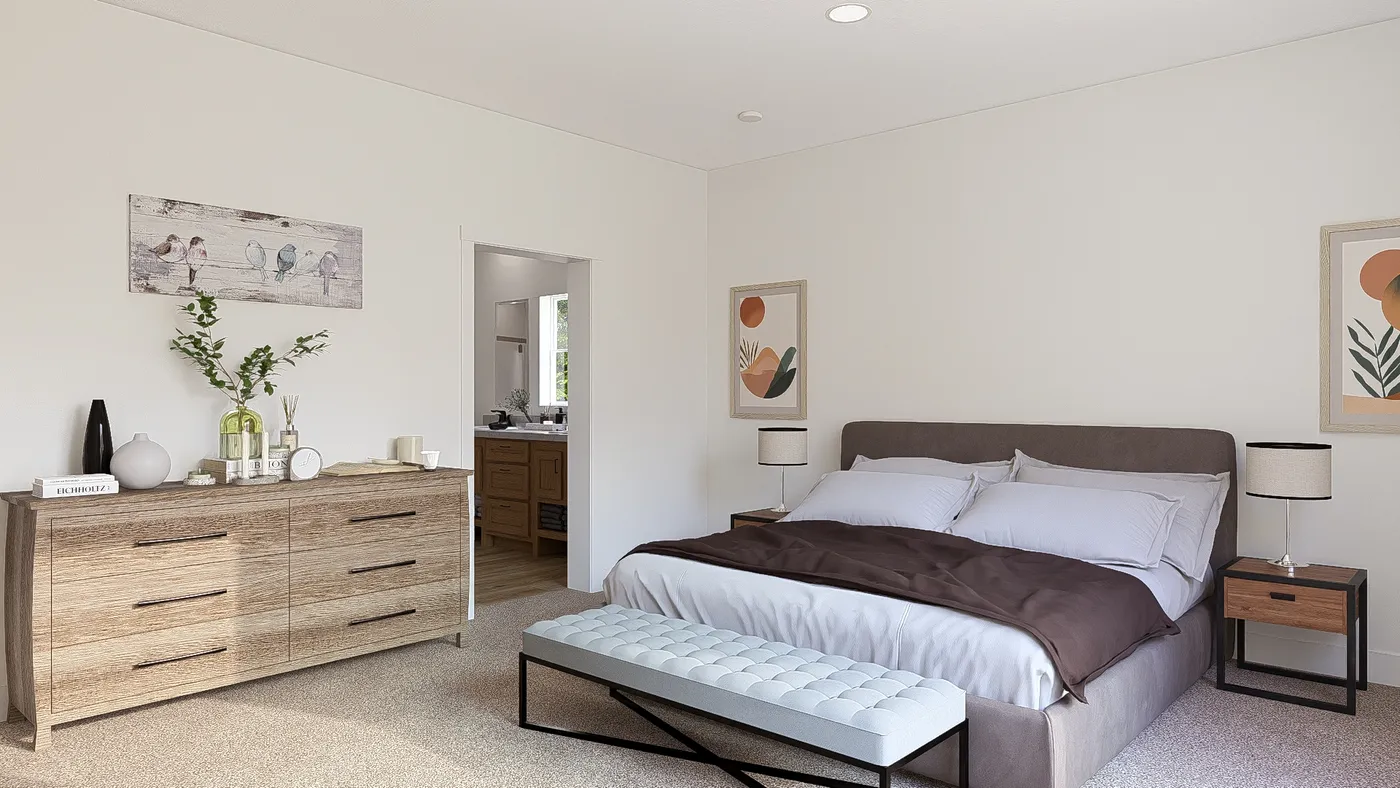 The DENALI Primary Bedroom. This Manufactured Mobile Home features 4 bedrooms and 3 baths.