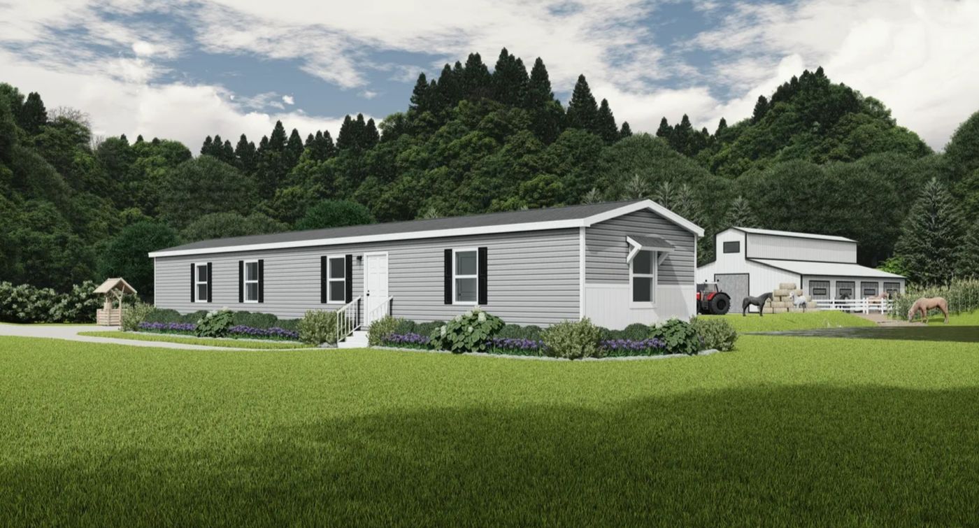 The THOROUGHBRED Exterior. This Manufactured Mobile Home features 3 bedrooms and 2 baths.