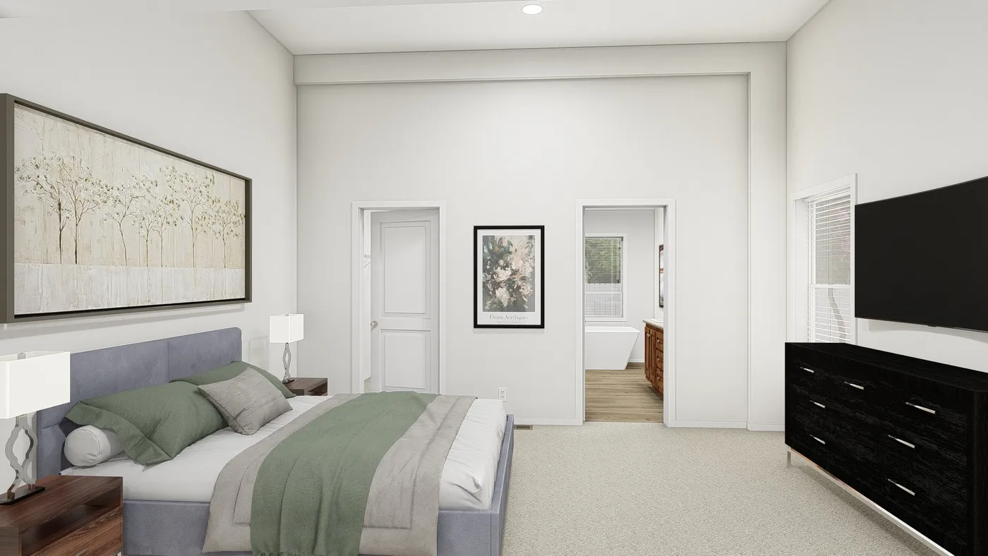 The QL604K                 CLAYTON Primary Bedroom. This Manufactured Mobile Home features 4 bedrooms and 2 baths.