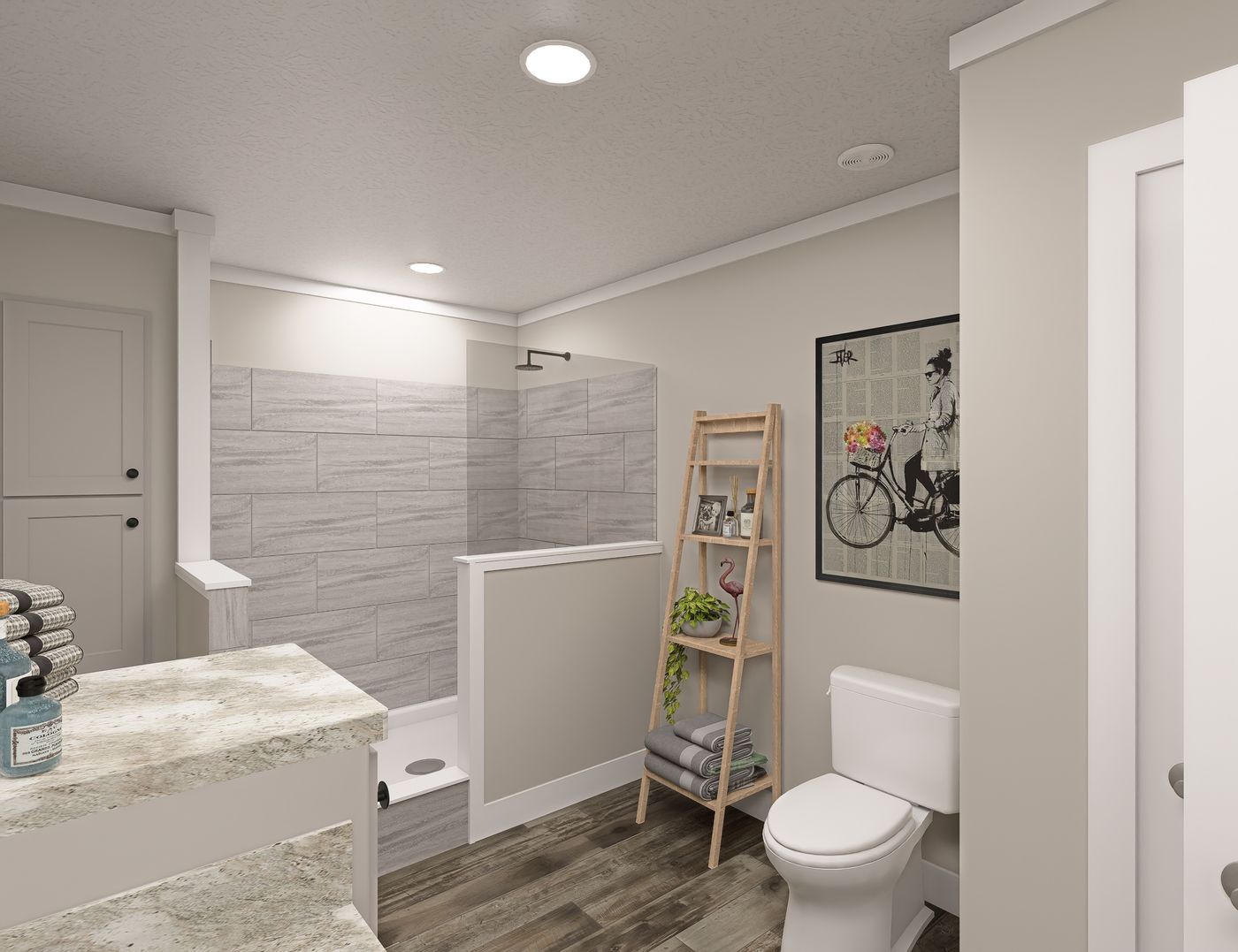 The BROOKLINE FLEX 32 WIDE Primary Bathroom. This Manufactured Mobile Home features 4 bedrooms and 3 baths.