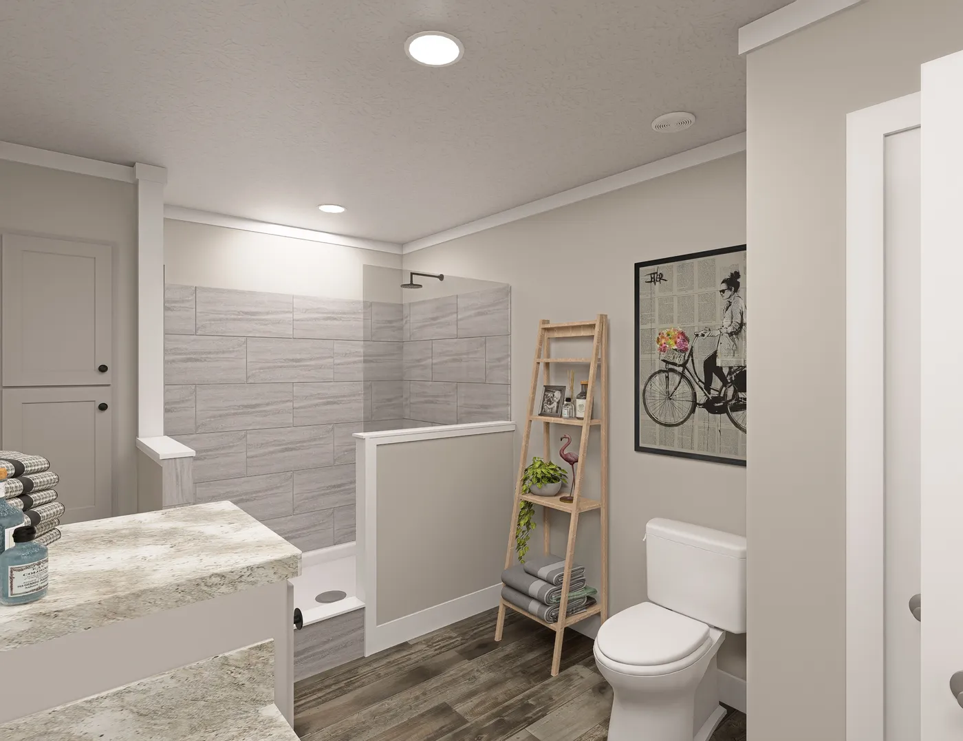 The BROOKLINE FLEX 32 WIDE Primary Bathroom. This Manufactured Mobile Home features 4 bedrooms and 3 baths.