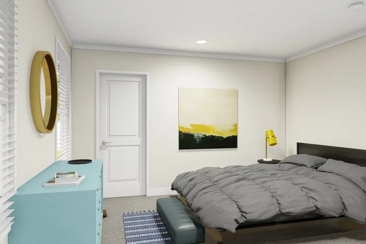 The RENEGADE 48A Primary Bedroom. This Manufactured Mobile Home features 3 bedrooms and 2 baths.