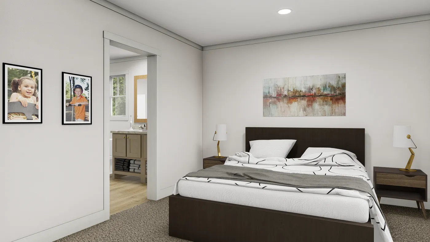 The WHOLE LOTTA LOVE Primary Bedroom. This Manufactured Mobile Home features 3 bedrooms and 2 baths.