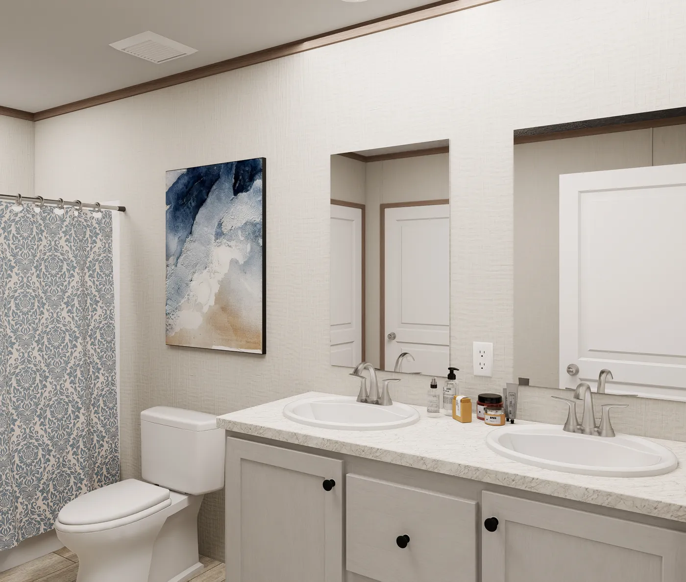 The ULTRA FLEX 60 Primary Bathroom. This Manufactured Mobile Home features 3 bedrooms and 2 baths.
