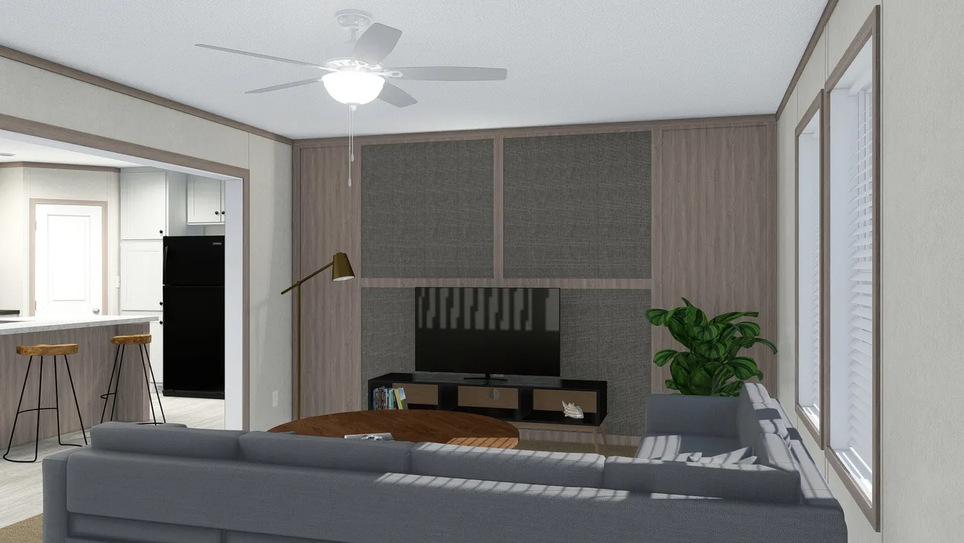 The 4828-5783 THE PULSE Living Room. This Manufactured Mobile Home features 3 bedrooms and 2 baths.